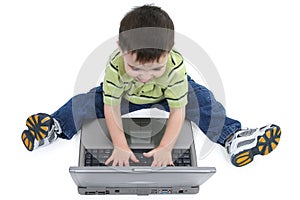 Laughing Boy on Laptop with Clipping Path