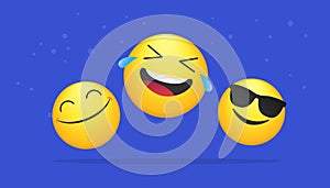 Laughing bright emoticon vector concept illustration of smiling emoji icon for chat, messengers and networks