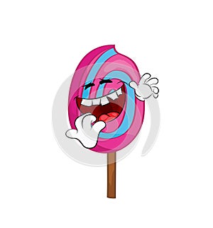 Laughing cartoon illustration of bubble gum flavour  ice cream