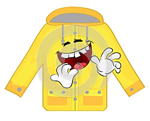 Laughing  cartoon illustration of yeallow rain coat