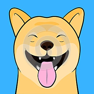 Laughing Cartooned Face of a Shiba Inu Dog