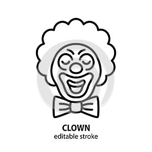 Laughing clown in a wig line icon. Simbol for circus, birthday, event agency, party. Editable stroke