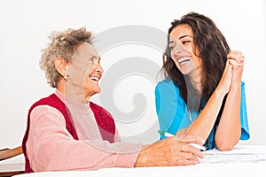 Laughing Elderly and Nurse