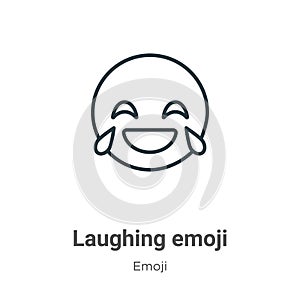 Laughing emoji outline vector icon. Thin line black laughing emoji icon, flat vector simple element illustration from editable