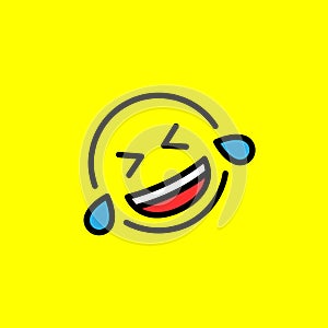 Laughing emoji with tears and closed eyes. Laughter to tears smile. Popular chat elements. Trending emoticon on yellow
