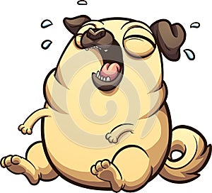 Laughing fat cartoon pug sitting down