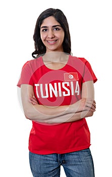 Laughing female sports fan from Tunisia