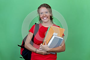 Laughing german female student with red shirt