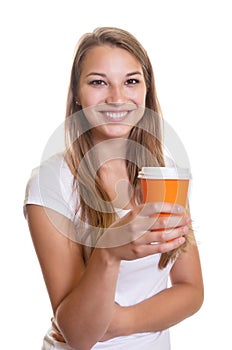 Laughing girl with a cup of coffee