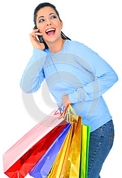 Laughing Girl With Shopping Bags