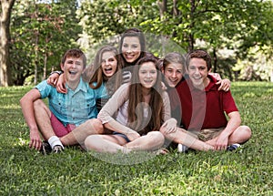 Laughing Group of Six Teens