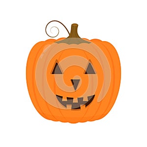 Laughing Halloween Pumpkin icon isolated on white. Cute cartoon Jack-o`-Lantern. Halloween party decorations. Easy to edit vector