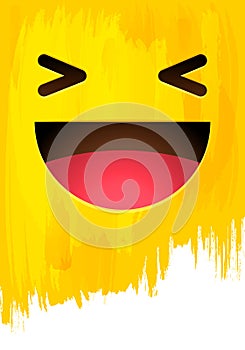 Laughing happy smiley face on yellow paint wall