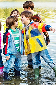 Laughing kids in water