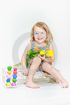 Laughing little girl in Eastertide photo