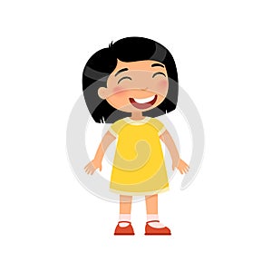Laughing little girl flat vector illustration.
