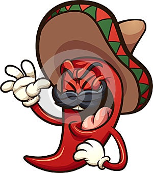 Laughing Mexican red chili pepper with sombrero