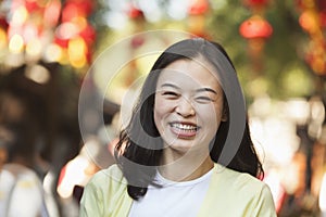 Laughing Mid Adult Woman In Nanluoguxiang, Beijing