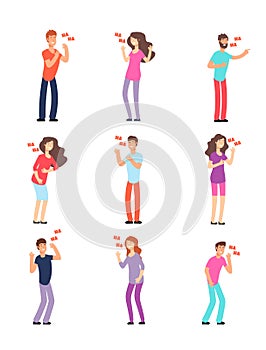 Laughing people. Adults and teenagers in hysterical loud laughter. Cartoon vector isolated characters