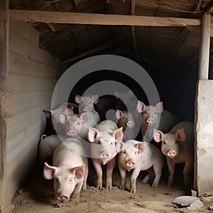 Laughing Pigs on side of pigsty.