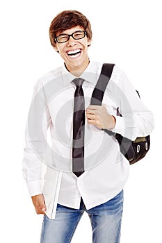 Laughing student with laptop