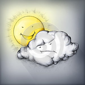 Laughing sun behind an angry rain cloud