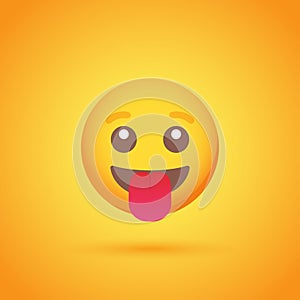 Laughing with tongue emoticon smile icon with shadow for social network design