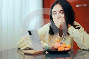 Laughing Woman Binge Watching a Video or Making a Video Conference Call