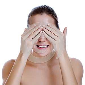 Laughing Woman Covering Her Eyes