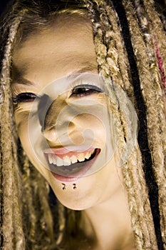 Laughing Woman with Face Piercings