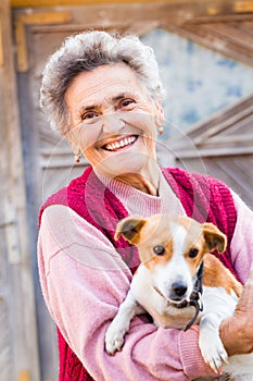 Laughing Woman with Puppy photo