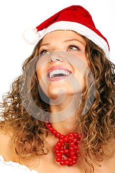 Laughing woman in Santa Cap