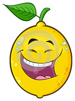 Laughing Yellow Lemon Fruit Cartoon Emoji Face Character With Smiling Expression