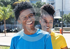 Laughing young african american man with latin woman