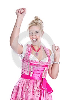 Laughing young girl at the Oktoberfest in Munich - Isolated on w