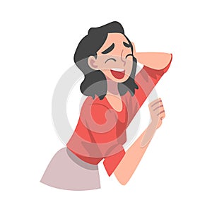 Laughing Young Woman, Portrait of Happy Girl Cartoon Vector Illustration