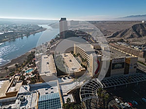 Laughlin, Nevada, a rare fog lifting, aerial view