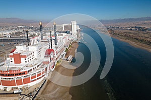 Laughlin, Nevada, a rare fog lifting, aerial view