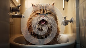 Laughter-inducing cat in bathroom chaos.