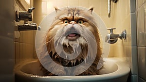 Laughter-inducing cat in bathroom chaos.