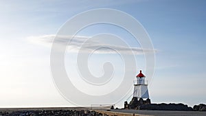 Laukvik lighthouse on the Lofoten in Norway in winter