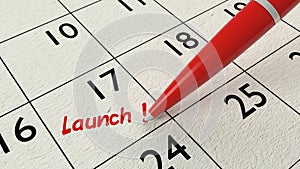 Launch calendar entry red pen