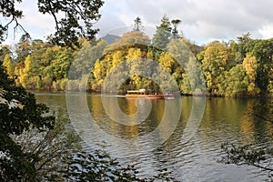 Launch Derwent Water passing Derwent Isle Keswick