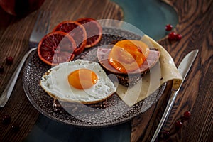 Launch with Grain bread with fried egg photo