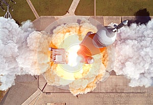 Launch Of Heavy Carrier Rocket Space Launch System . Aerial View.