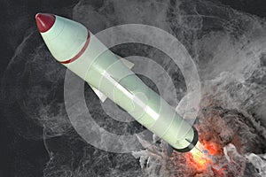 Launch of nuclear missile. A lot of smoke around. 3D rendered illustration