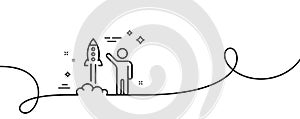 Launch project line icon. Startup rocket sign. Continuous line with curl. Vector