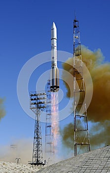 Launch of the Proton-M heavy launch vehicle from the Baikonur Cosmodrome, Kazakhstan