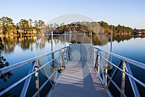 A launch ramp on a lake for boating.