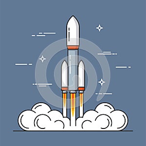 Launch of a rocket. Project start up. Thin line concept.